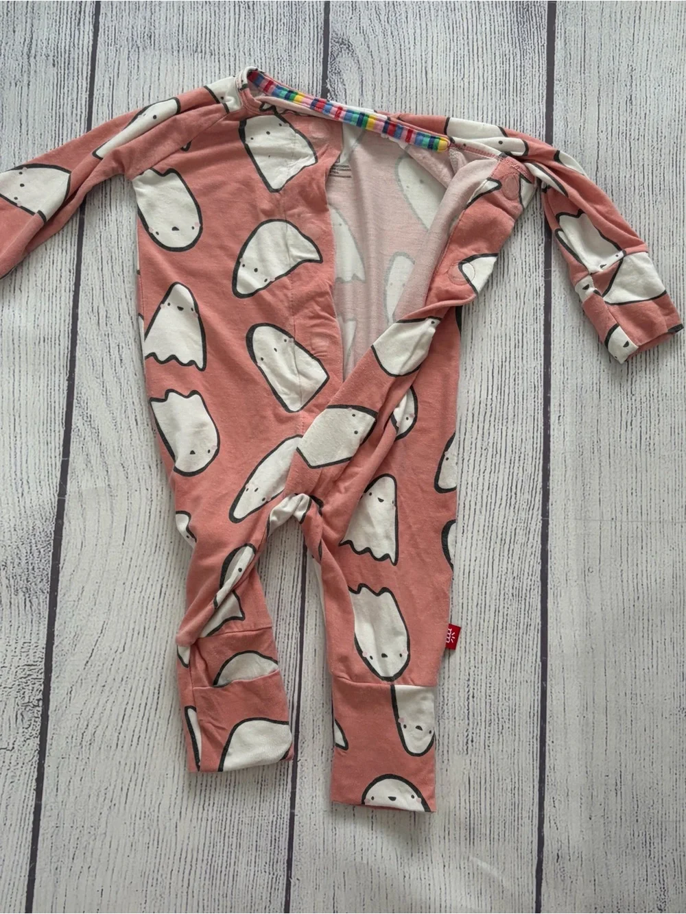 Magnetic Me Kids Modal Pink Ghost Print One-Piece Romper Size 0-3 months